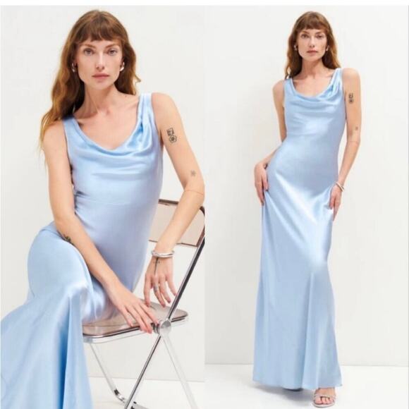 Reformation Annabelle Silk maxi Dress Size 14 Horizon blue UB